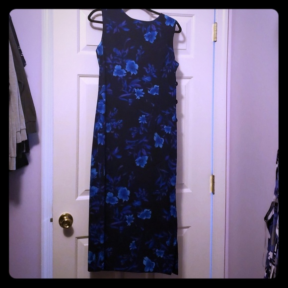 Dresses & Skirts - Long black dress with blue and purple flowers